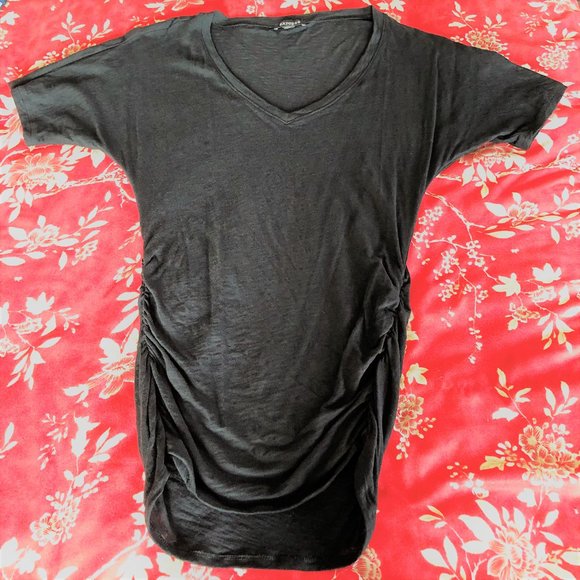 Super Flattering Marled Black Ruched Tunic Tee XS - Picture 10 of 16
